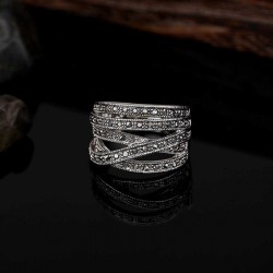 Vintage Rhinestone Multilayers Cross Finger Ring Creative Alloy Women Jewelry