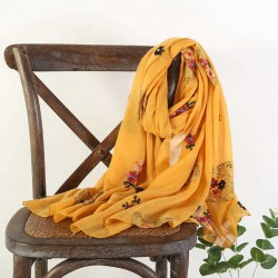 Vintage Summer Women Linen Floral Printting Embroidery Scarf Outdoor Travel Flower Shawl