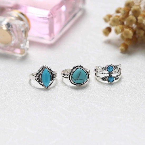 Vintage Turquoise 8 Pieces/ Set Rings Kit Retro Style Alloy Finger Joint Ring Kit For Women