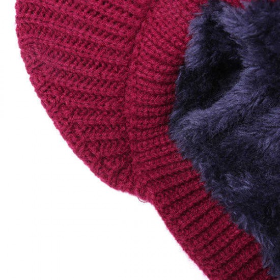 Vintage Winter Windproof Plus Velvet Knit Hat Scarf Set Women Thicken Earmuffs Ski Beanie Cap