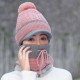 Vintage Winter Windproof Plus Velvet Knit Hat Scarf Set Women Thicken Earmuffs Ski Beanie Cap