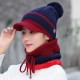 Vintage Winter Windproof Plus Velvet Knit Hat Scarf Set Women Thicken Earmuffs Ski Beanie Cap