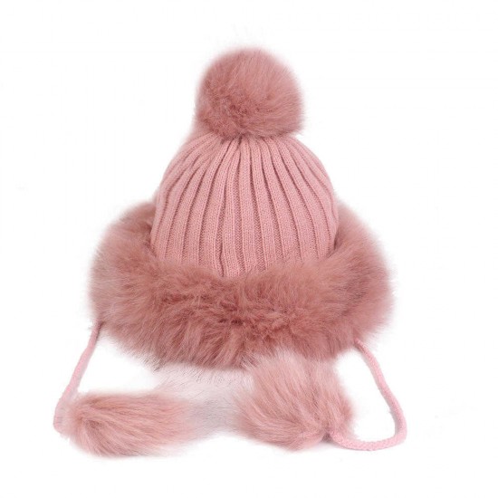 Vintage Women Artificial Rabbit Fur Knit Hat Winter Thicken Warm Ski Beanie Cap