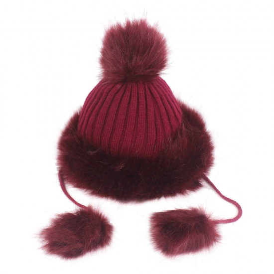 Vintage Women Artificial Rabbit Fur Knit Hat Winter Thicken Warm Ski Beanie Cap