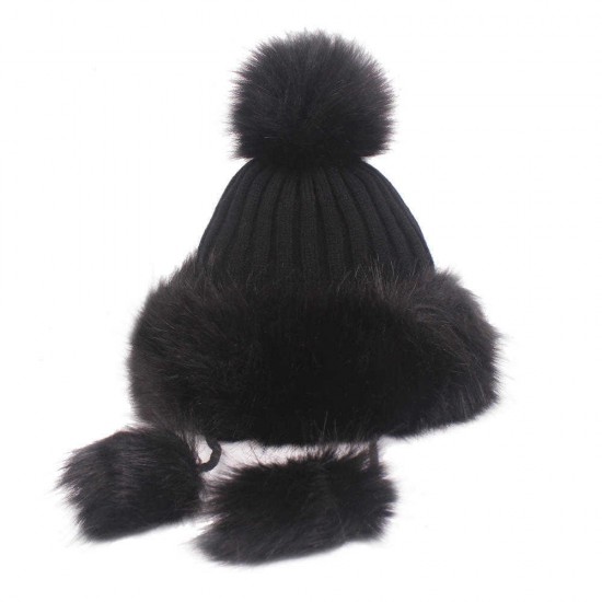 Vintage Women Artificial Rabbit Fur Knit Hat Winter Thicken Warm Ski Beanie Cap