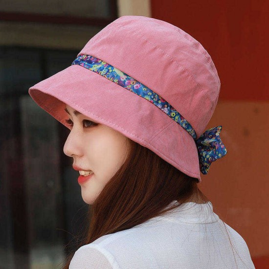 Vintage Women Cotton Floral Wide Brimmed Bucket Hat Sun Protection Fisherman Cap