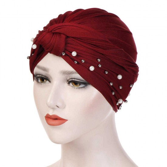 Vintage Women Ethnic Style Breathable Side Flower Headband Cap Turban Cap