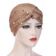 Vintage Women Ethnic Style Breathable Side Flower Headband Cap Turban Cap