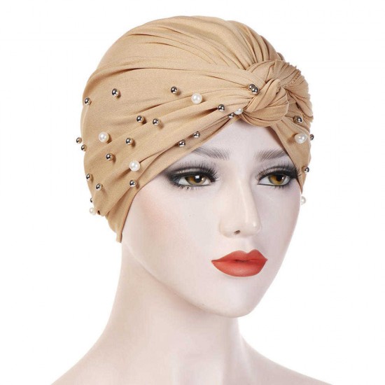 Vintage Women Ethnic Style Breathable Side Flower Headband Cap Turban Cap