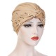 Vintage Women Ethnic Style Breathable Side Flower Headband Cap Turban Cap