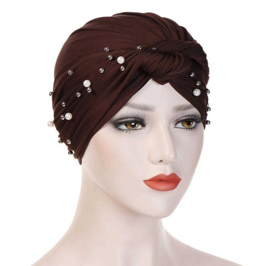 Vintage Women Ethnic Style Breathable Side Flower Headband Cap Turban Cap