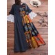 Vintage Women Printed O-Neck Short Sleeve Side Pockets Dress