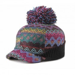 Vintage Women Winter Ethnic Knitted Hat Outdoor Thicken Earmuffs Foldable Baseball Cap