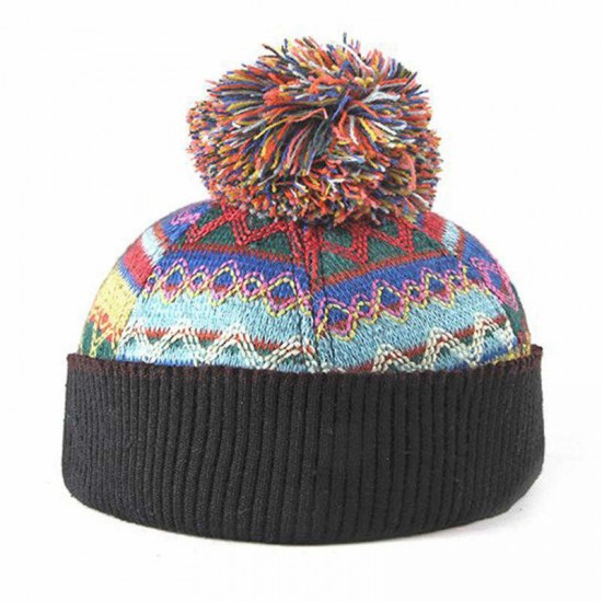 Vintage Women Winter Ethnic Knitted Hat Outdoor Thicken Earmuffs Foldable Baseball Cap