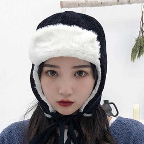 Vintage Women Winter Warm Plush Earmuffs Trapper Hat Outdoor Thicken Ski Trooper Cap