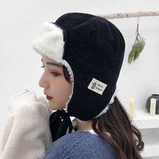 Vintage Women Winter Warm Plush Earmuffs Trapper Hat Outdoor Thicken Ski Trooper Cap