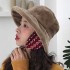 Vintage Women Winter Warm Plush Wide Brimmed Earmuffs Bucket Cap Outdoor Fisherman Hat