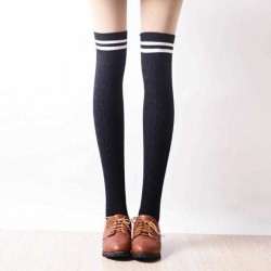 Vintage Women Winter Warm Stripes Cotton Silk Socks Extra Long Over Knee Thigh High Stockings Sock