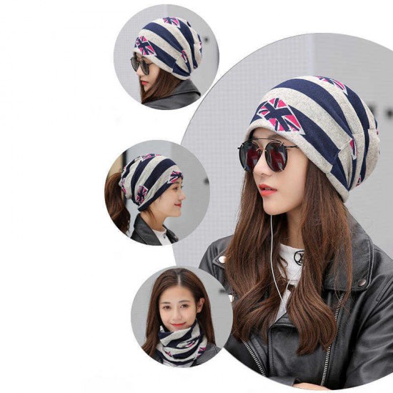 Vintage Womens  Earmuffs Multi-purpose Beanie Cap Scarf Outdoor Double Layers Skullcap