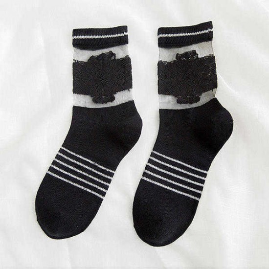 Vogue Lace Cottton Stripe Ankle Socks Leisure Skid Resistant Breathable Deodorization Sock for Women