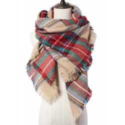 Warm Plaid Tassel Hem Soft Wrap Scarf