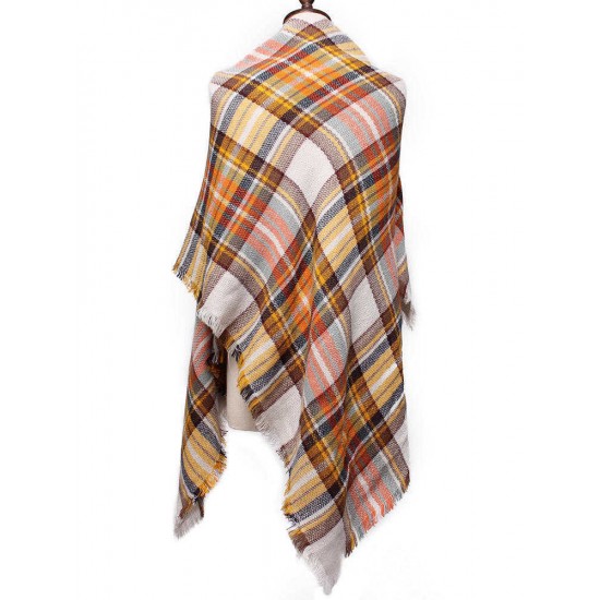 Warm Plaid Tassel Hem Soft Wrap Scarf