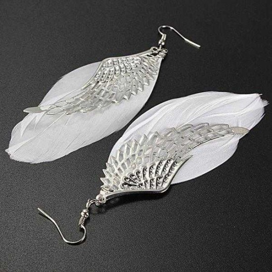 White Feather Angel Wing Dangle Earrings Ear Drop For Women