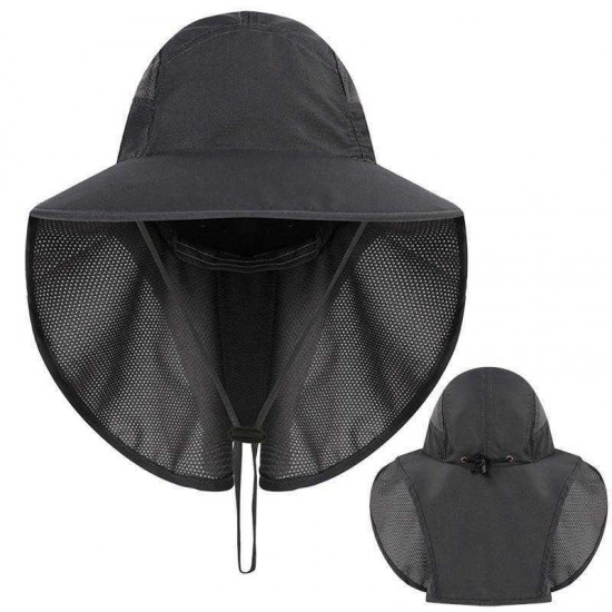 Wide Nylon Waterproof Bucket Hat Sunscreen UV Protection Fishing Hat with Neck & Face Flap Cover Cap