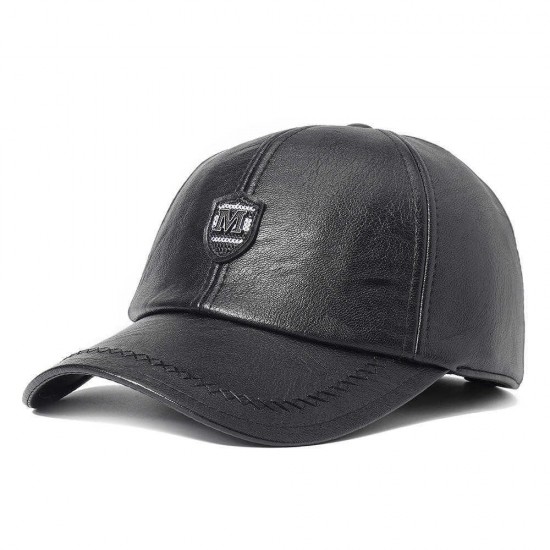 Winter Artificial Leather Cotton Lining Letter Badge Dad Hat Outdoor Adjustable Baseball Cap