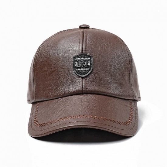 Winter Artificial Leather Cotton Lining Letter Badge Dad Hat Outdoor Adjustable Baseball Cap