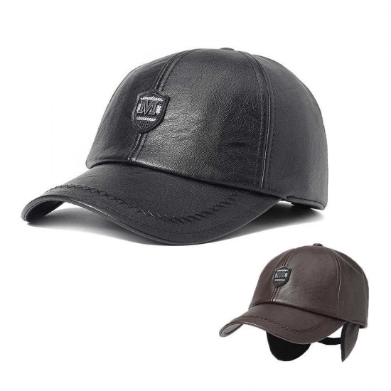 Winter Artificial Leather Cotton Lining Letter Badge Dad Hat Outdoor Adjustable Baseball Cap