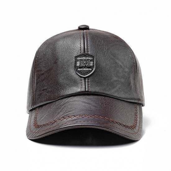 Winter Artificial Leather Cotton Lining Letter Badge Dad Hat Outdoor Adjustable Baseball Cap