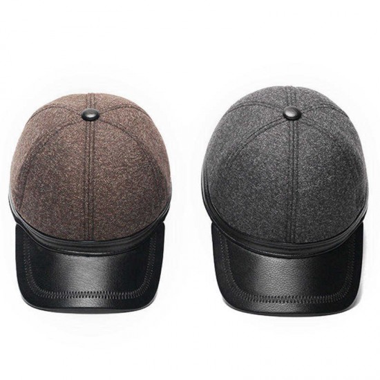 Winter Cotton Artificial Leather Middle-Aged Baseball Cap Outdoor Warm Earmuffs Dad Hat