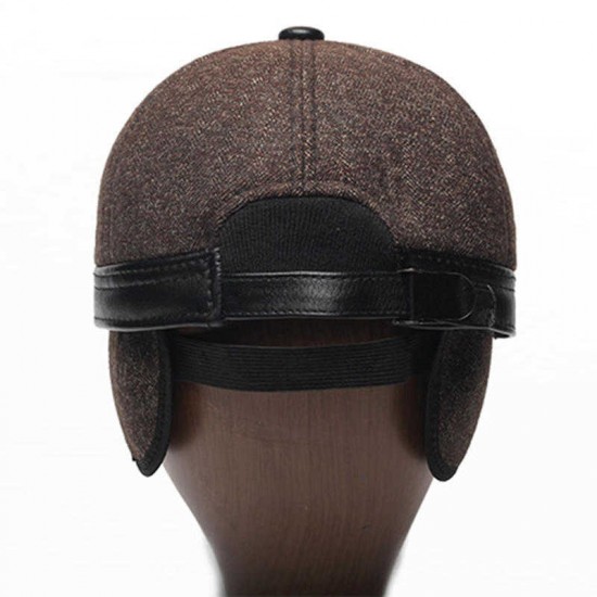 Winter Cotton Artificial Leather Middle-Aged Baseball Cap Outdoor Warm Earmuffs Dad Hat