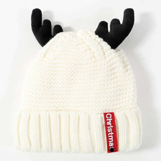 Winter Cute Antler Plus Velvet Thick Warm Earmuffs Knit Hat Christmas Cashmere Beanie Cap