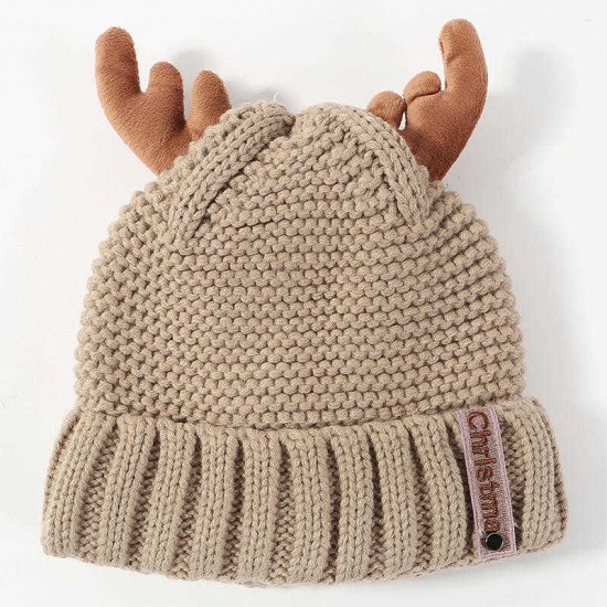 Winter Cute Antler Plus Velvet Thick Warm Earmuffs Knit Hat Christmas Cashmere Beanie Cap