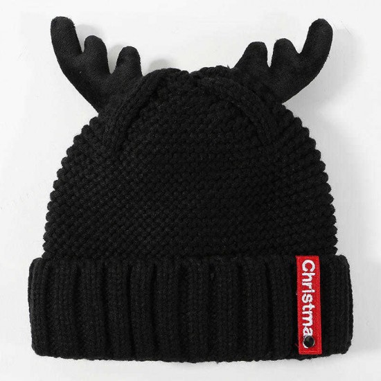 Winter Cute Antler Plus Velvet Thick Warm Earmuffs Knit Hat Christmas Cashmere Beanie Cap