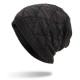 Winter Diamond Plaid Plus Velvet Earmuffs Knitted Sweater Hat  Slouch Warm Beanie Caps