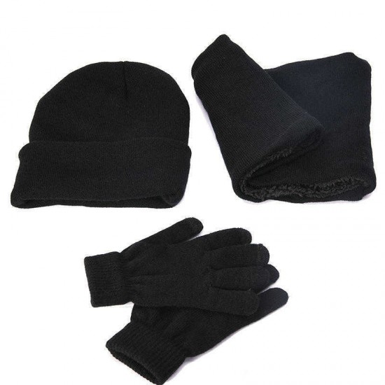 Winter Knit Hat Scarf Touch Screen Gloves Set Men Women Plus Velvet Windproof Earmuffs Cap Suit