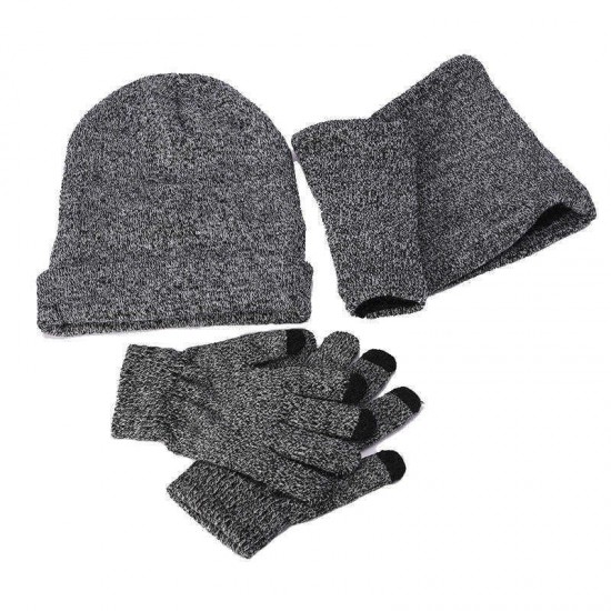 Winter Knit Hat Scarf Touch Screen Gloves Set Men Women Plus Velvet Windproof Earmuffs Cap Suit