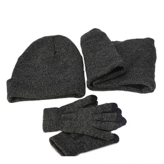 Winter Knit Hat Scarf Touch Screen Gloves Set Men Women Plus Velvet Windproof Earmuffs Cap Suit