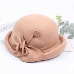 Winter Pure Wool Felt Fedora Jazz Hat Bowknot Derby Elegant Casual Bowler For Ladies