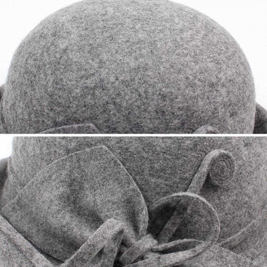 Winter Pure Wool Felt Fedora Jazz Hat Bowknot Derby Elegant Casual Bowler For Ladies