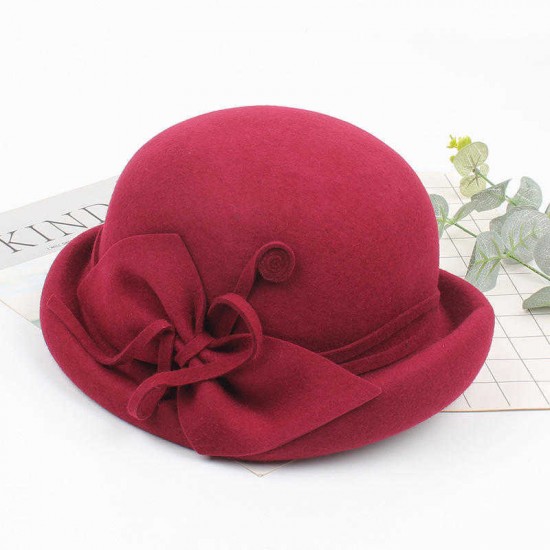 Winter Pure Wool Felt Fedora Jazz Hat Bowknot Derby Elegant Casual Bowler For Ladies