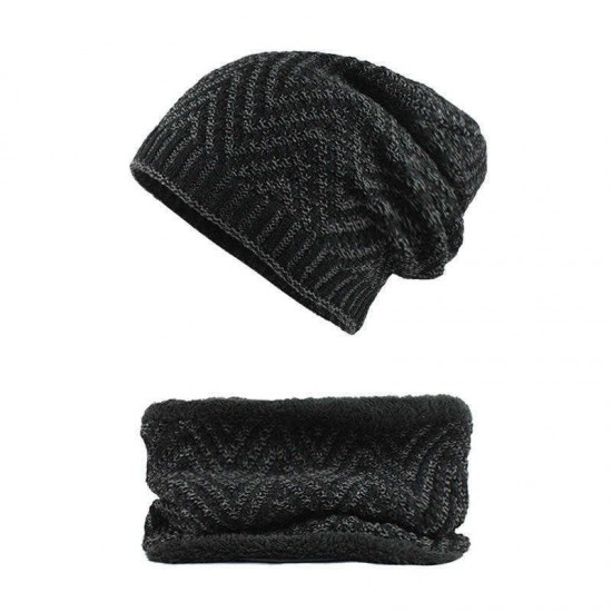 Winter Thicken Plus Velvet Beanie Caps with Scarf Set Warm Double Layers Knitted Hat