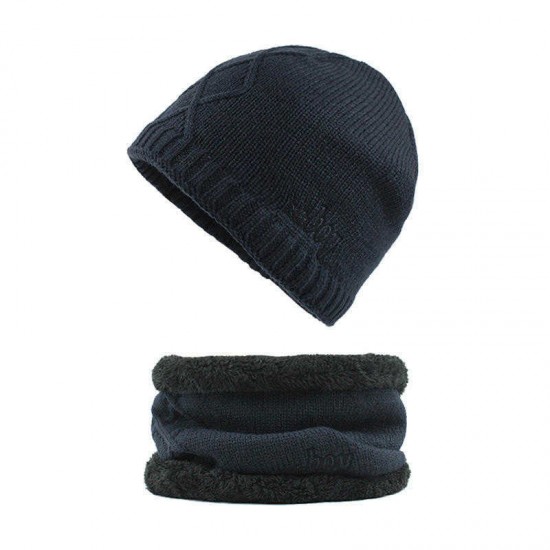 Winter Thicken Plus Velvet Beanie Caps with Scarf Set Warm Knitted Hat