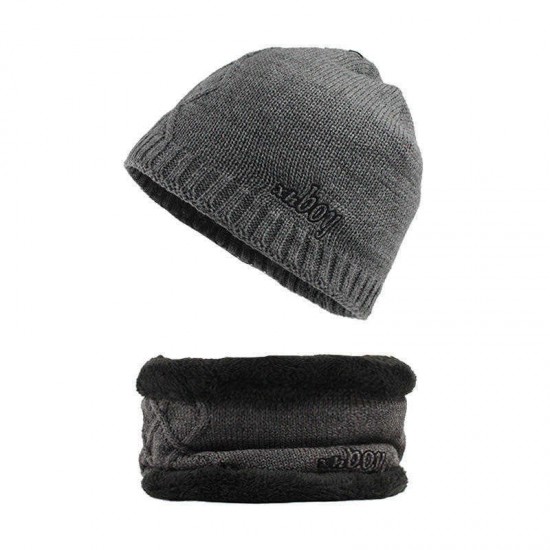 Winter Thicken Plus Velvet Beanie Caps with Scarf Set Warm Knitted Hat