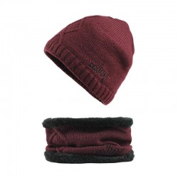 Winter Thicken Plus Velvet Beanie Caps with Scarf Set Warm Knitted Hat