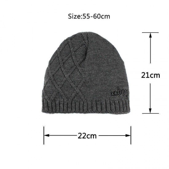 Winter Thicken Plus Velvet Beanie Caps with Scarf Set Warm Knitted Hat