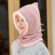 Winter Thicken Plus Velvet Cycling Siamese Ski Knit Hat Scarf Windproof Earmuffs Beanie